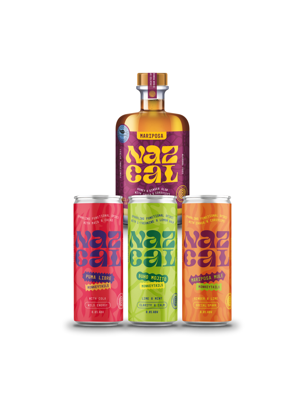 Starter Bundle: one Nazcal spirit bottle and a 12-can Monkeytails discovery case