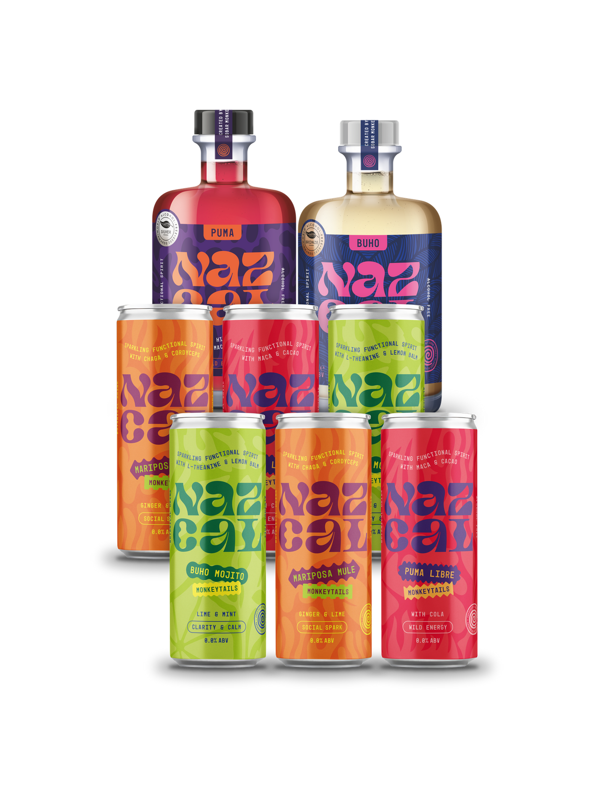 Weekend Bundle: two Nazcal spirit bottles and a 24-can Monkeytails case